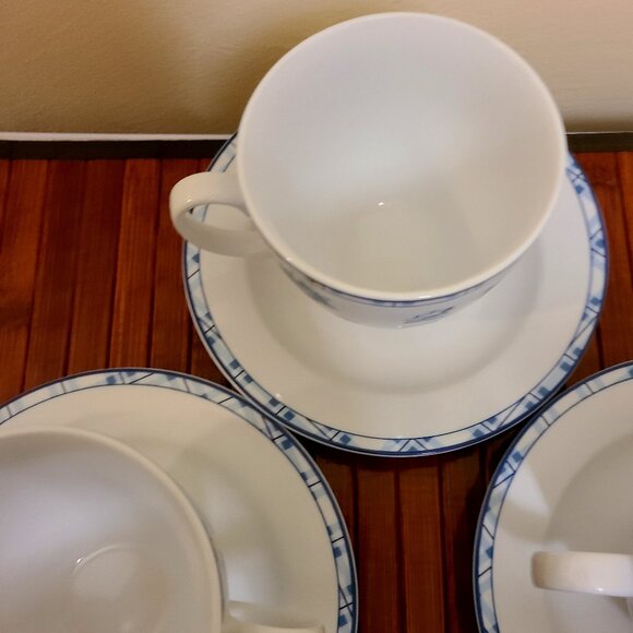 Laura Ashley Sophia Blue White French Country Porcelain Cup & Saucer - Set of 3 - Picture 6 of 11